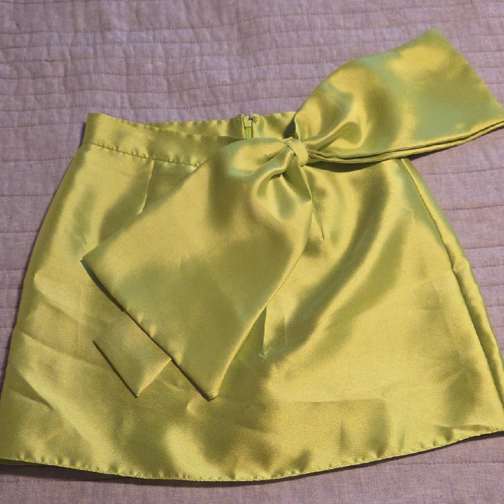 ASOS Satin Look Mini Skirt with Bow in Yellow